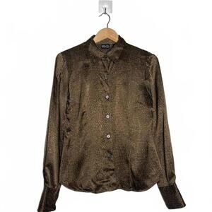 Brown Silk Long Sleeve Blouse